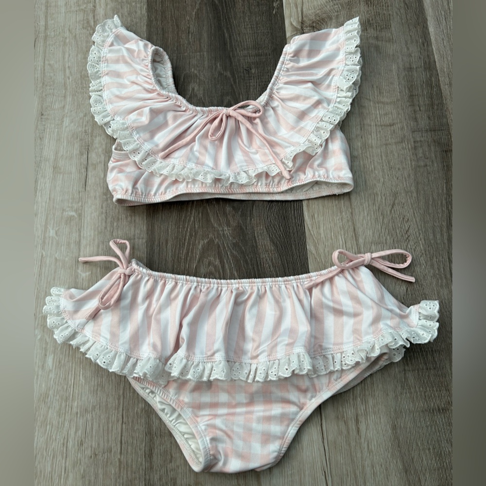 Well Dressed Wolf Go Wildling Pink Stripes 2 piece Swim Bikini, Girls Size 8,EUC
